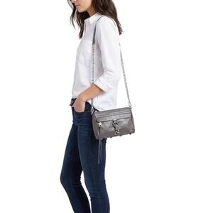Rebecca Minkoff Dark Gray Leather Mini M.A.C. Convertible Crossbody Bag Silver